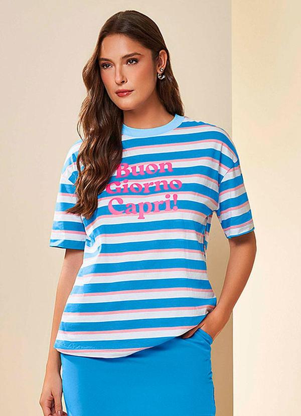 T-Shirt Veraneio Estampada Listrado