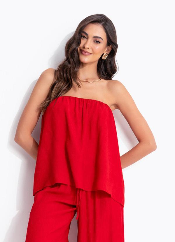 Blusa sem Alça Texturizada Vermelho