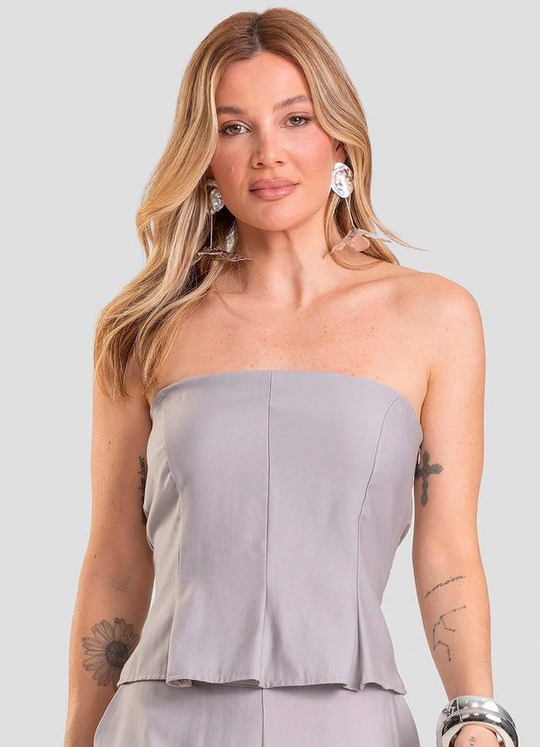 Cropped Feminino em Tecido Alfaiataria Cinza