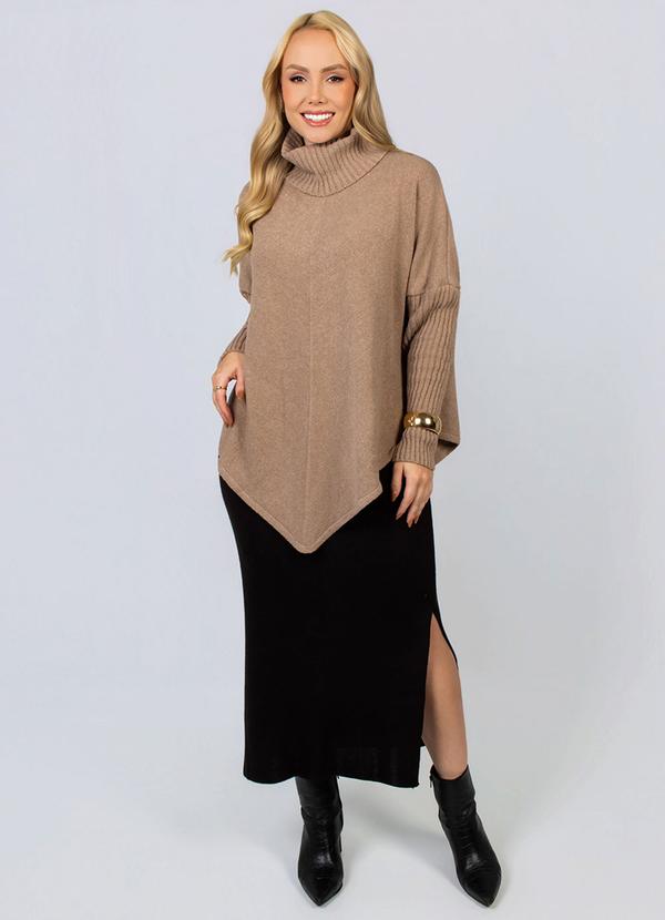 Blusa Tricô Gola Alta Areia