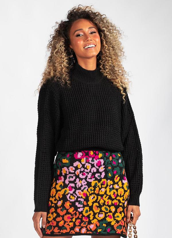 Vista 2 Blusão Amplo Gola Alta Tricot Preto Hering Hering