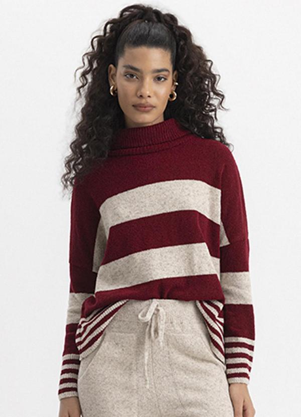Vista 2 Blusão Feminino em Tricot Bordô Essendi Essendi