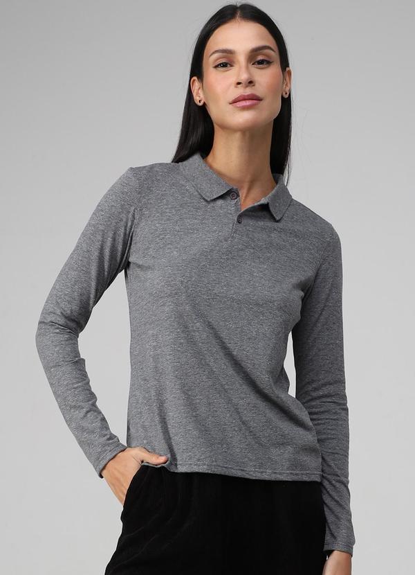 Vista 2 Camisa Polo Manga Longa Feminina Mescla Escuro Basicamente Basicamente