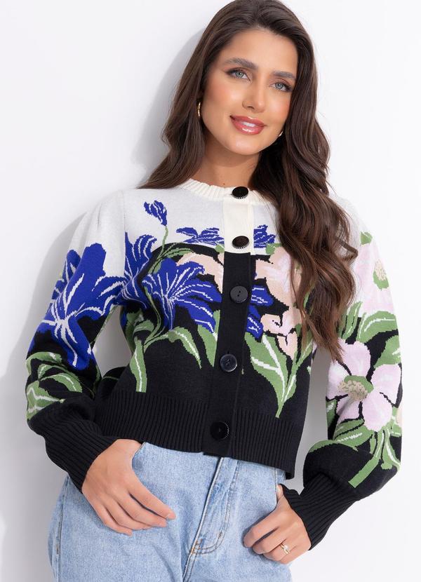 Vista 2 Cardigan Tricot Céu de Flor Preto FARM FARM