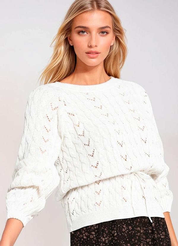 Casaco de Tricô com Amarração Off White
