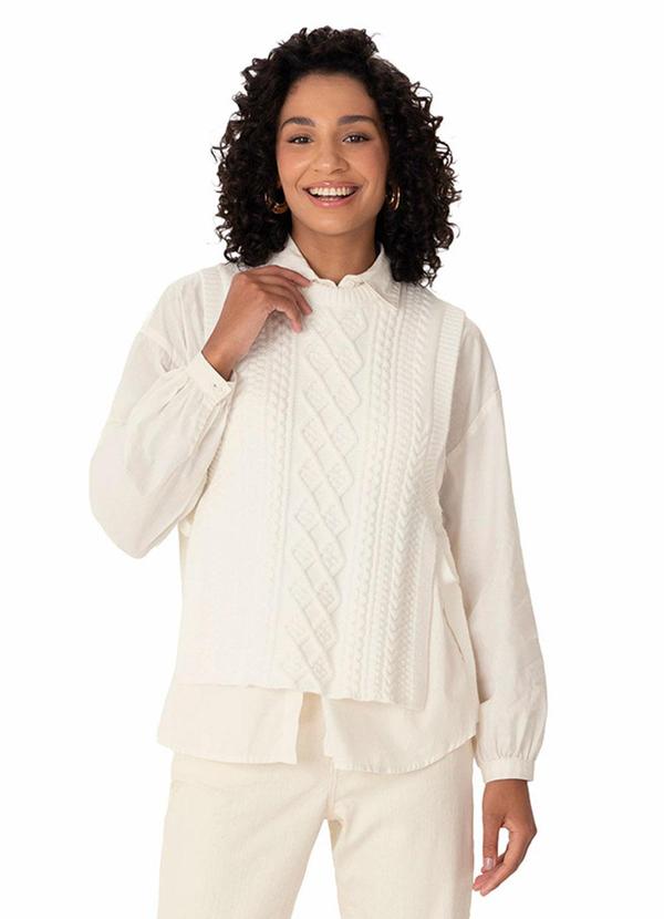 Colete em Tricô com Amarração Off White