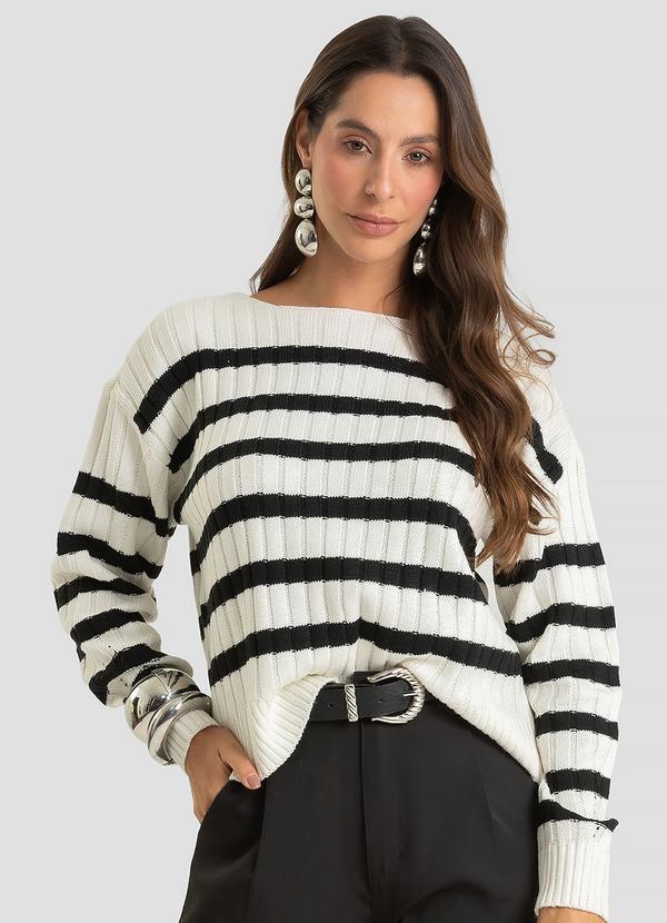 Suéter Feminino em Tricot Listrado Bege