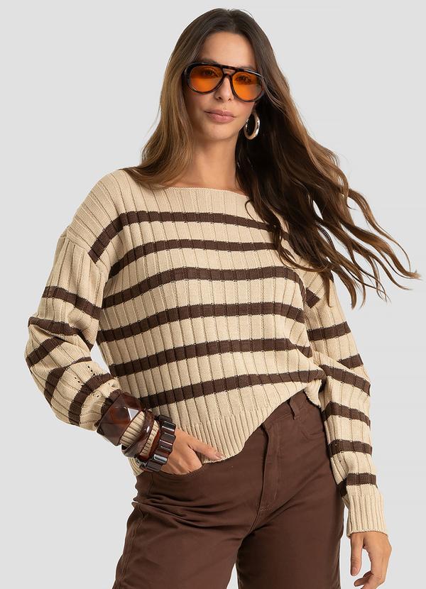 Suéter Feminino em Tricot Listrado Marrom
