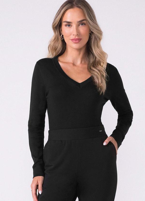 Suéter Feminino Tricot Decote V Preto