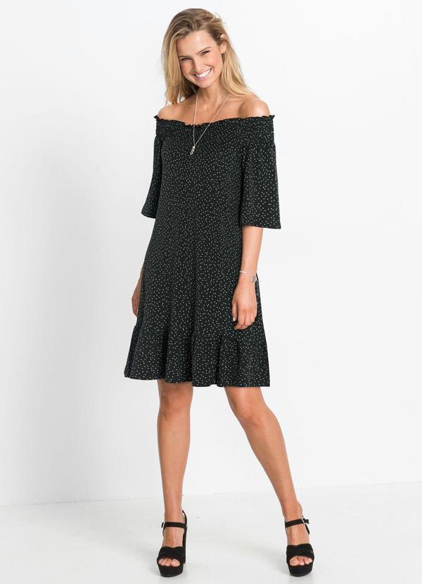 Vestido Ombro a Ombro Poá Preto