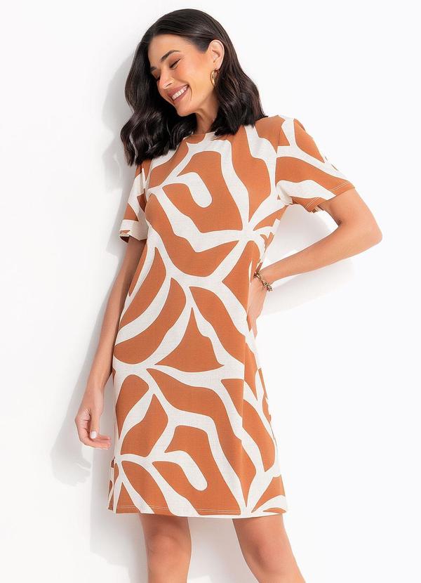 Vestido Abstrato Caramelo em Malha de Viscose