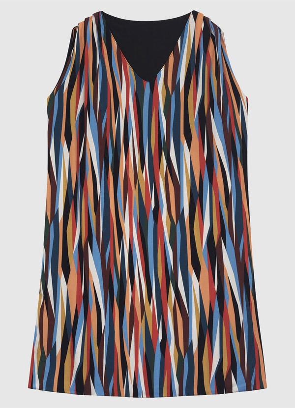 Vestido Abstrato Curto Evasê Azul