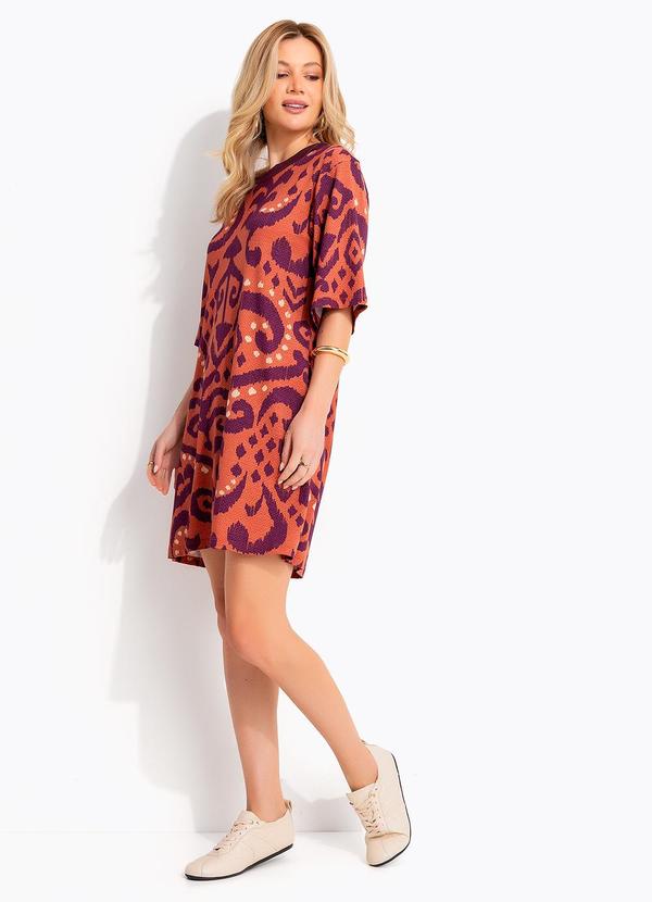 Vestido Abstrato Laranja em Malha de Viscose