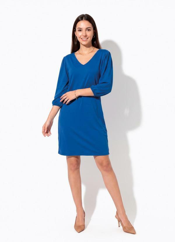 Vestido Azul com Elástico nos Punhos