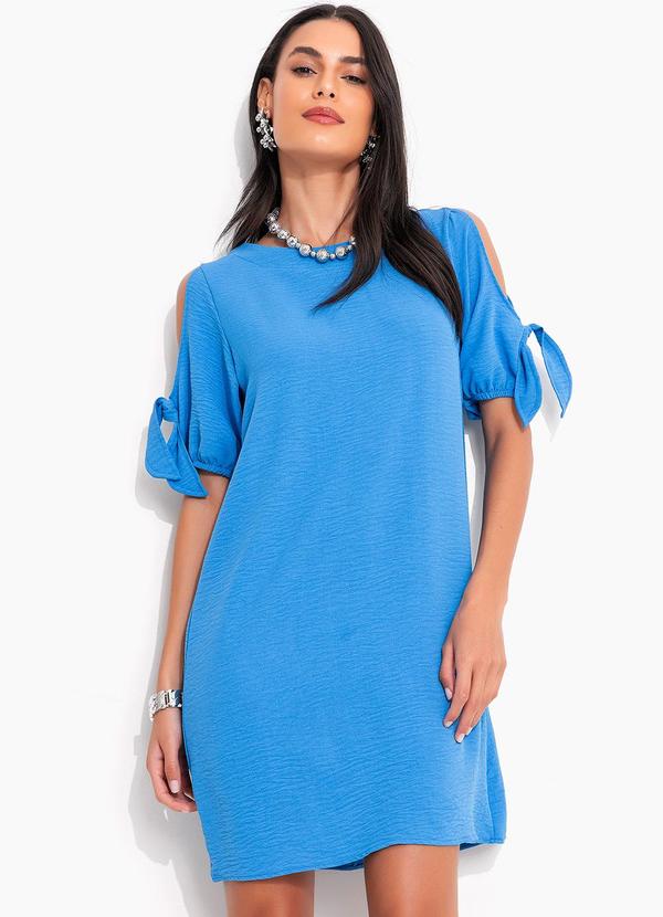 Vestido Azul em Crepe Plano