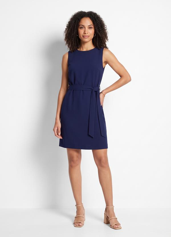 Vestido Azul Marinho em Alfaiataria de Viscose com Poliéster