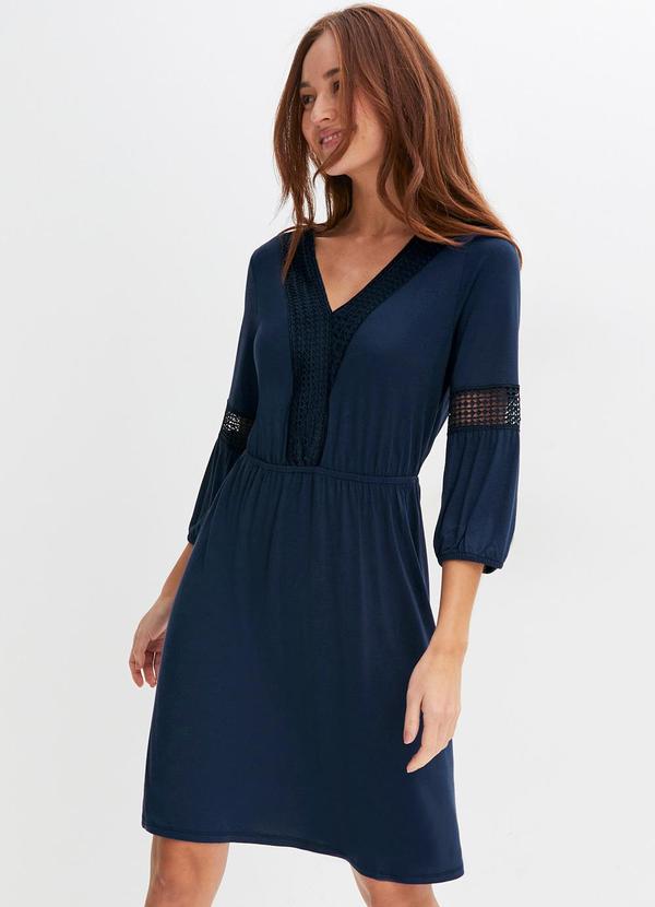 Vestido Azul Marinho em Malha de Viscose