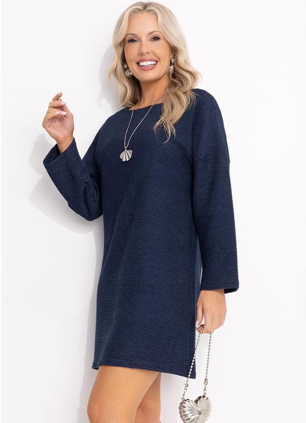 Vestido Azul Marinho em Malha Jacquard