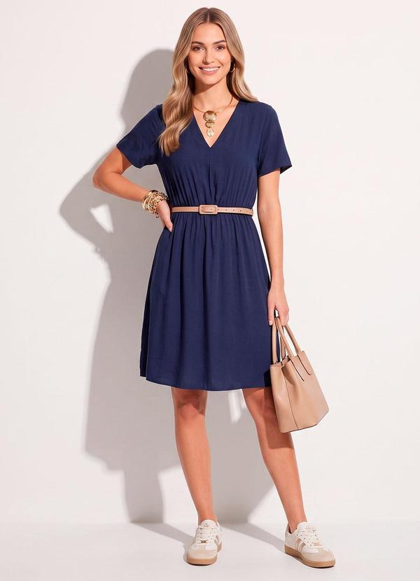 Vestido Azul Marinho em Viscose Plana