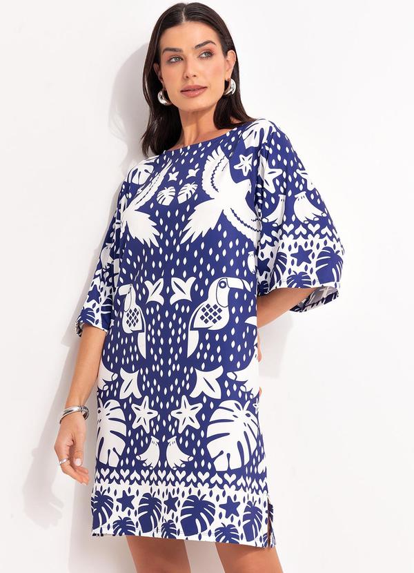 Vestido Barrado Azul em Malha Fria