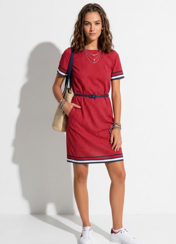 Vestido Barrado Vermelho em Malha Fria