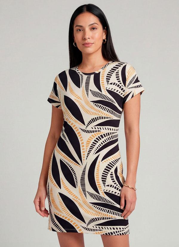 Vestido Básico com Gola Redonda Amarelo