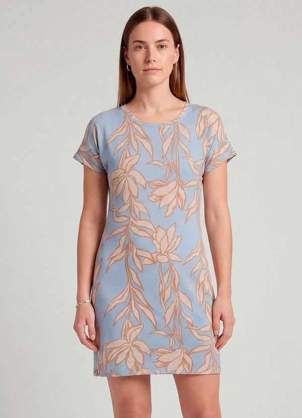 Vestido Básico com Gola Redonda Azul