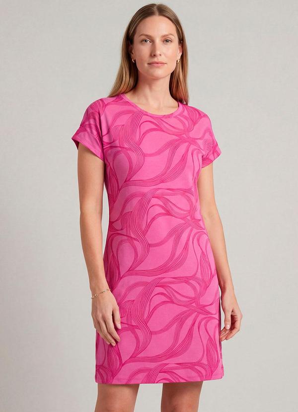 Vestido Básico com Gola Redonda Rosa