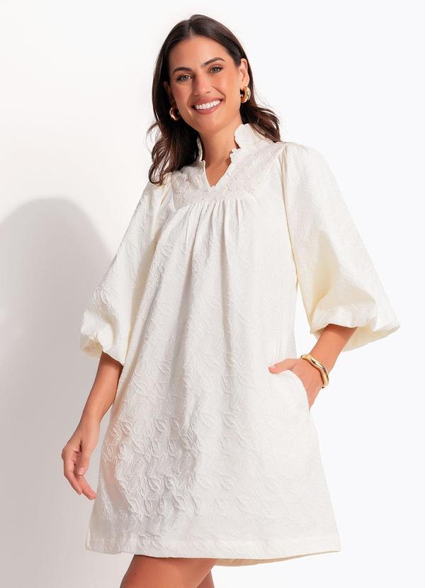 Vestido Bege em Jacquard de Poliéster