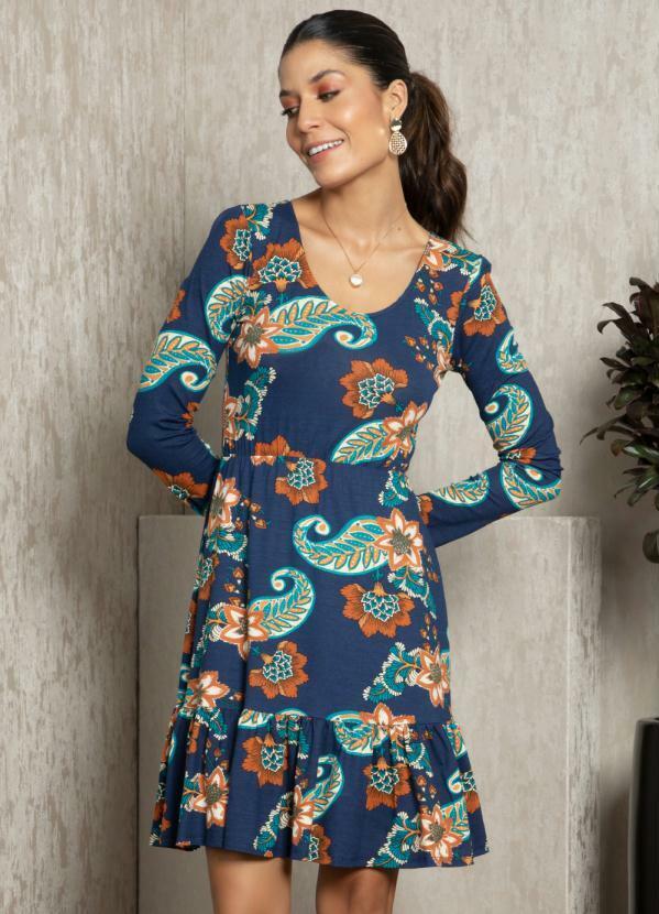 Vestido Boho Marinho Mangas Longas
