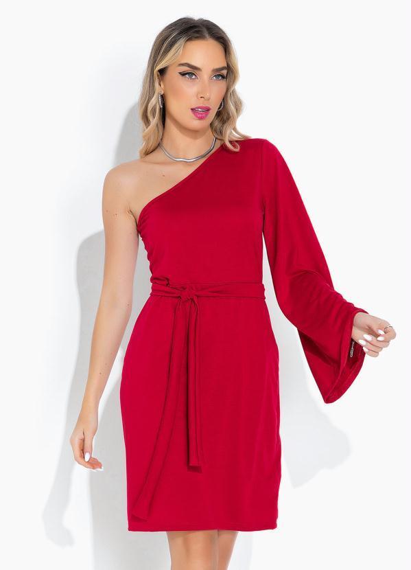 Vestido Bordô de um Ombro Só com Faixa
