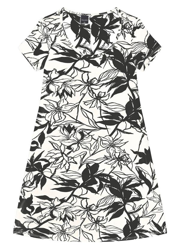 Vista 2 Vestido Branco Evasê Curto Folhagens Malwee Malwee