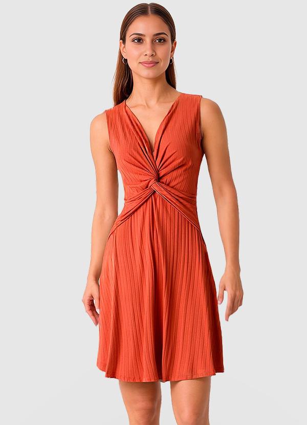 Vista 2 Vestido Canelado com Torção Laranja Escuro Malwee Malwee