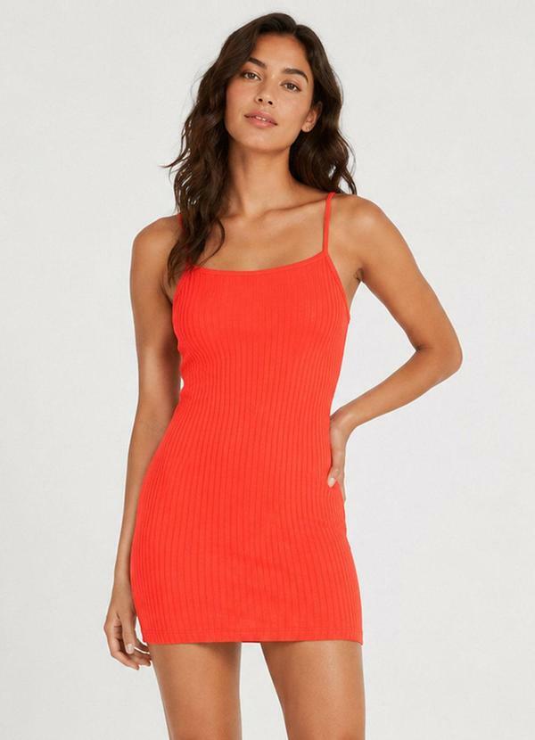 Vestido Canelado de Alça Laranja