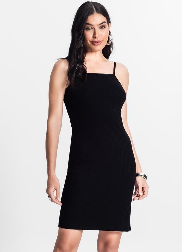 Vestido Canelado de Alça Preto