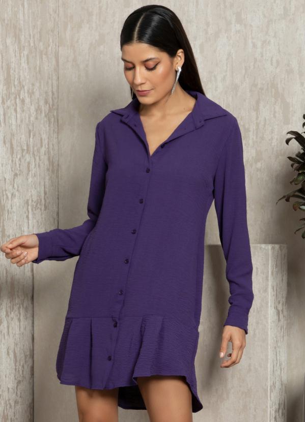 Vestido Chemise Roxo em Crepe Plano