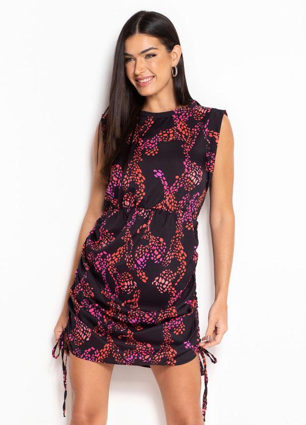 Vestido com Amarração Vermelho/Preto