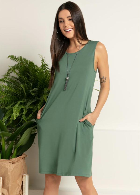 Vestido com Bolsos Verde