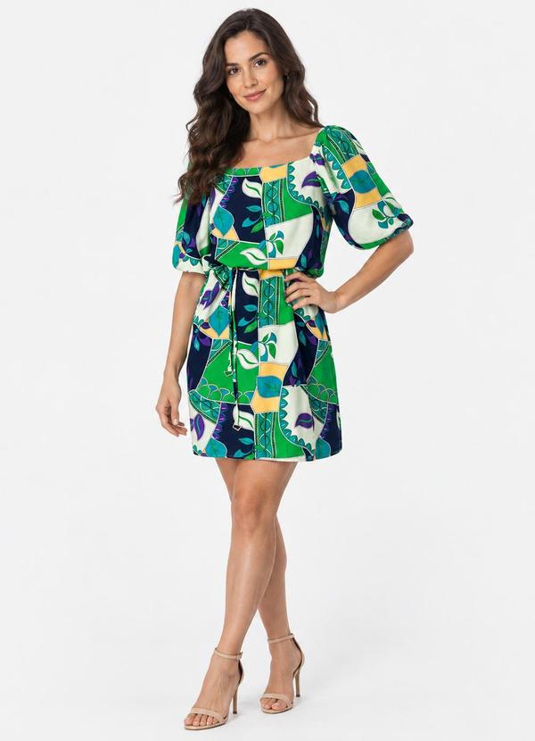 Vestido com Estampa Viscose Creponada Verde