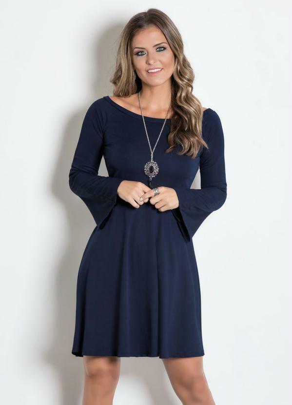 Vestido com Manga Sino Marinho