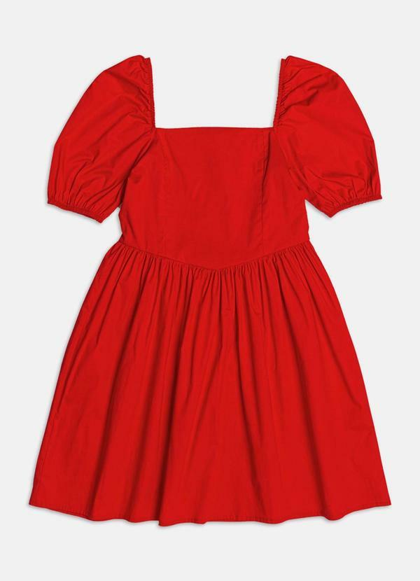 Vestido com Mangas Bufantes Vermelho