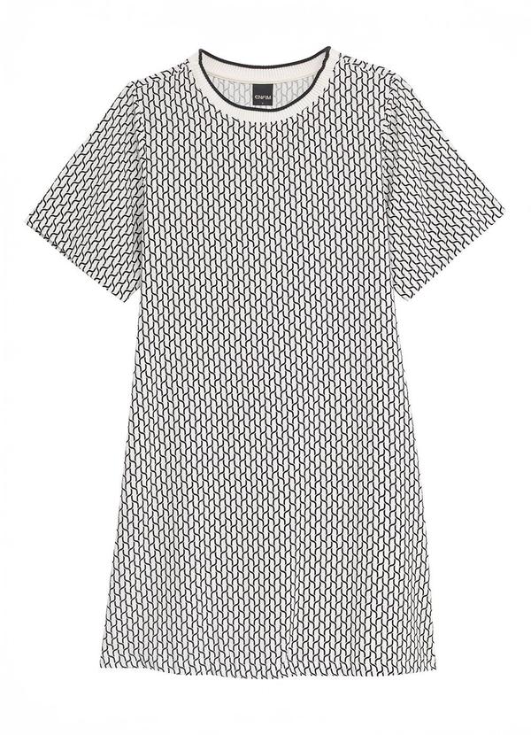 Vestido Curto Amplo Geométrico Branco