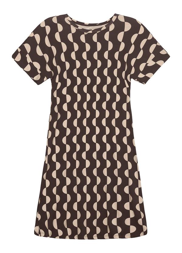 Vestido Curto Amplo Geométrico Marrom