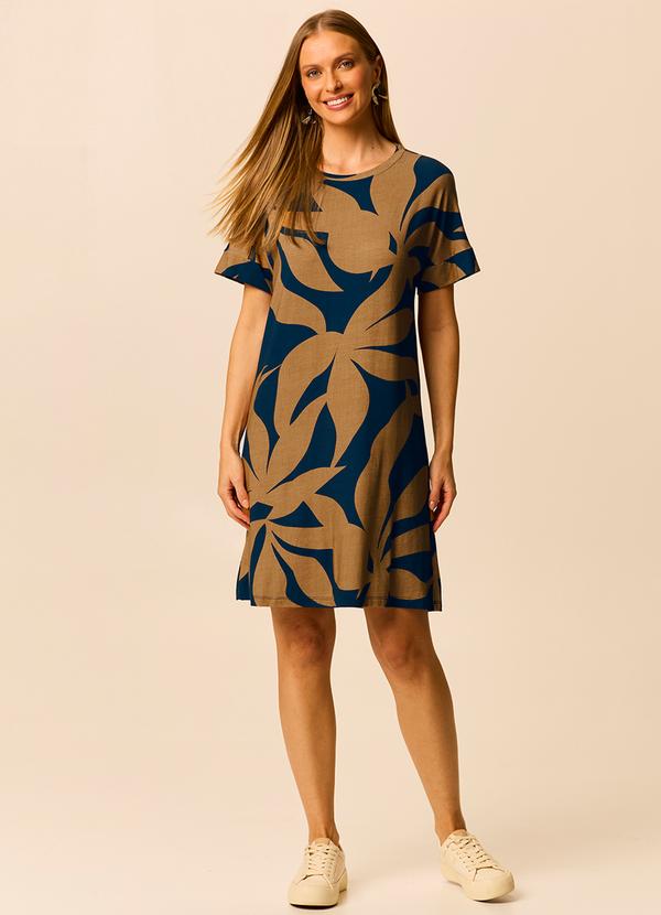 Vestido Curto Amplo Tropical Azul Escuro