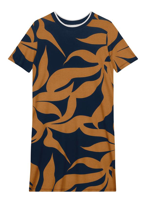 Vestido Curto Amplo Tropical em Azul Escuro