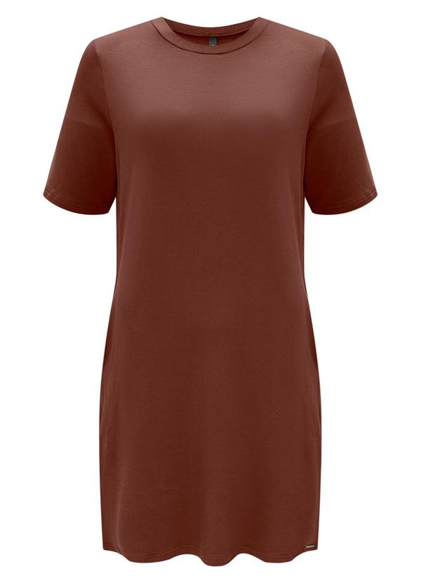 Vestido Curto Básico com Bolsos Marrom