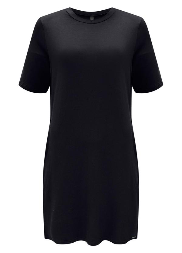 Vestido Curto Básico com Bolsos Preto