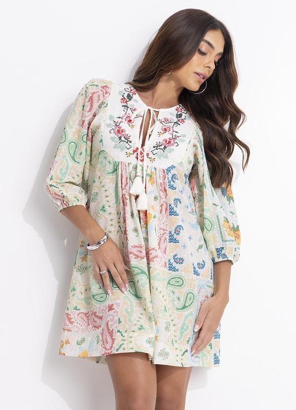 Vista 2 Vestido Curto Borda Bandana Bege FARM FARM