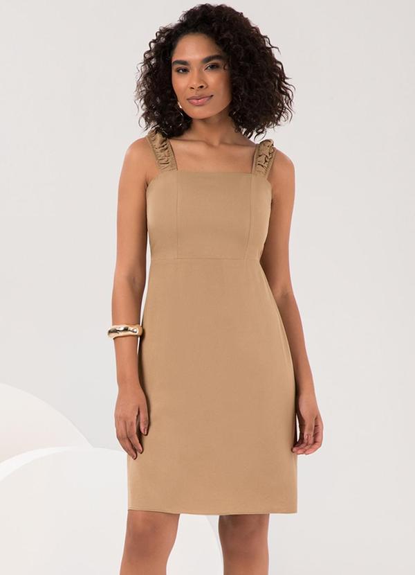 Vista 2 Vestido Curto com Alças e Decote Reto Bege Lunender Lunender