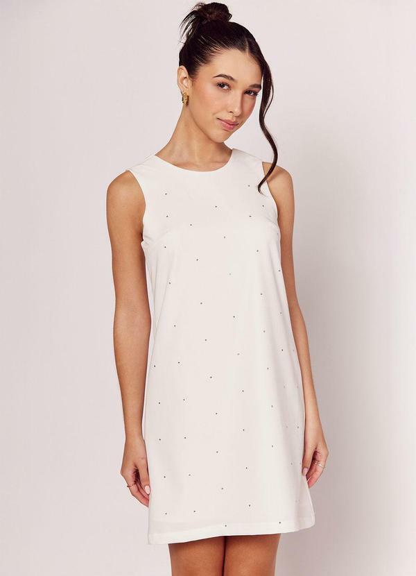 Vestido Curto com Aplicação de Brilhos Branco